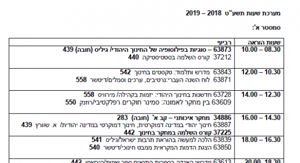 מערכת שעות 2019